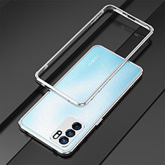 Funda Bumper Lujo Marco de Aluminio Carcasa para Oppo Reno6 Pro 5G India Plata