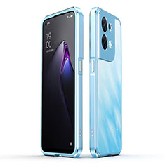 Funda Bumper Lujo Marco de Aluminio Carcasa para Oppo Reno9 5G Azul Cielo