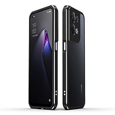 Funda Bumper Lujo Marco de Aluminio Carcasa para Oppo Reno9 5G Plata y Negro