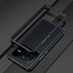 Funda Bumper Lujo Marco de Aluminio Carcasa para Vivo X80 5G Azul y Negro