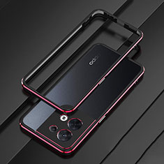 Funda Bumper Lujo Marco de Aluminio Carcasa S01 para Oppo Reno9 5G Rojo y Negro