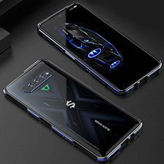 Funda Bumper Lujo Marco de Aluminio Carcasa S01 para Xiaomi Black Shark 4S Pro 5G Azul y Negro