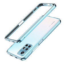 Funda Bumper Lujo Marco de Aluminio Carcasa S01 para Xiaomi Poco M4 Pro 5G Plata y Azul
