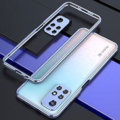 Funda Bumper Lujo Marco de Aluminio Carcasa S02 para Xiaomi Redmi Note 11 5G Plata y Azul