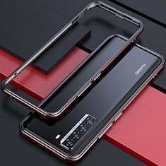 Funda Bumper Lujo Marco de Aluminio Carcasa T01 para Huawei Nova 7 SE 5G Rojo y Negro