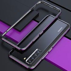 Funda Bumper Lujo Marco de Aluminio Carcasa T01 para Huawei P40 Lite 5G Morado y Negro