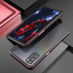 Funda Bumper Lujo Marco de Aluminio Carcasa T01 para Oppo Reno4 5G Rojo y Negro