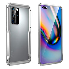 Funda Bumper Lujo Marco de Aluminio Carcasa T03 para Huawei P40 Pro Plata