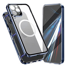 Funda Bumper Lujo Marco de Aluminio Espejo 360 Grados Carcasa con Mag-Safe Magnetic para Apple iPhone 14 Pro Azul