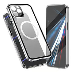 Funda Bumper Lujo Marco de Aluminio Espejo 360 Grados Carcasa con Mag-Safe Magnetic para Apple iPhone 14 Pro Plata