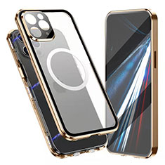 Funda Bumper Lujo Marco de Aluminio Espejo 360 Grados Carcasa con Mag-Safe Magnetic para Apple iPhone 15 Pro Oro