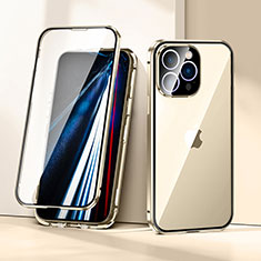 Funda Bumper Lujo Marco de Aluminio Espejo 360 Grados Carcasa LK1 para Apple iPhone 13 Pro Max Oro