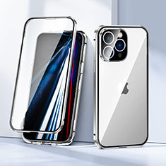 Funda Bumper Lujo Marco de Aluminio Espejo 360 Grados Carcasa LK1 para Apple iPhone 13 Pro Max Plata