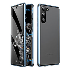 Funda Bumper Lujo Marco de Aluminio Espejo 360 Grados Carcasa LK1 para Samsung Galaxy S22 Plus 5G Azul