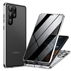 Funda Bumper Lujo Marco de Aluminio Espejo 360 Grados Carcasa LK1 para Samsung Galaxy S22 Ultra 5G Plata