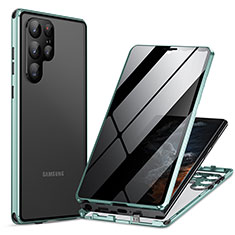Funda Bumper Lujo Marco de Aluminio Espejo 360 Grados Carcasa LK1 para Samsung Galaxy S22 Ultra 5G Verde