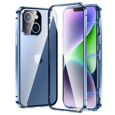 Funda Bumper Lujo Marco de Aluminio Espejo 360 Grados Carcasa LK2 para Apple iPhone 14 Azul