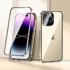 Funda Bumper Lujo Marco de Aluminio Espejo 360 Grados Carcasa LK2 para Apple iPhone 14 Pro Max Oro