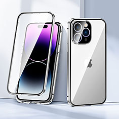 Funda Bumper Lujo Marco de Aluminio Espejo 360 Grados Carcasa LK2 para Apple iPhone 14 Pro Max Plata