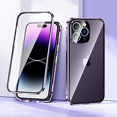 Funda Bumper Lujo Marco de Aluminio Espejo 360 Grados Carcasa LK2 para Apple iPhone 14 Pro Morado