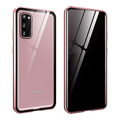 Funda Bumper Lujo Marco de Aluminio Espejo 360 Grados Carcasa LK2 para Samsung Galaxy S20 Oro Rosa