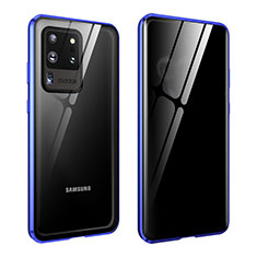 Funda Bumper Lujo Marco de Aluminio Espejo 360 Grados Carcasa LK2 para Samsung Galaxy S20 Ultra 5G Azul