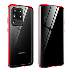 Funda Bumper Lujo Marco de Aluminio Espejo 360 Grados Carcasa LK2 para Samsung Galaxy S20 Ultra 5G Rojo