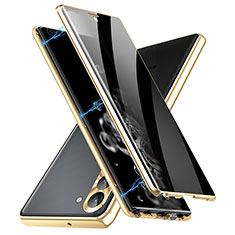 Funda Bumper Lujo Marco de Aluminio Espejo 360 Grados Carcasa LK2 para Samsung Galaxy S22 5G Oro