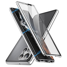 Funda Bumper Lujo Marco de Aluminio Espejo 360 Grados Carcasa LK2 para Samsung Galaxy S22 Ultra 5G Plata
