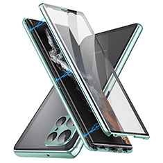 Funda Bumper Lujo Marco de Aluminio Espejo 360 Grados Carcasa LK2 para Samsung Galaxy S22 Ultra 5G Verde