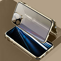 Funda Bumper Lujo Marco de Aluminio Espejo 360 Grados Carcasa LK3 para Apple iPhone 13 Pro Max Oro