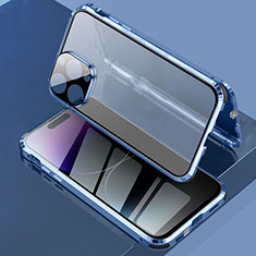Funda Bumper Lujo Marco de Aluminio Espejo 360 Grados Carcasa LK3 para Apple iPhone 14 Pro Azul