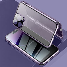 Funda Bumper Lujo Marco de Aluminio Espejo 360 Grados Carcasa LK3 para Apple iPhone 14 Pro Morado