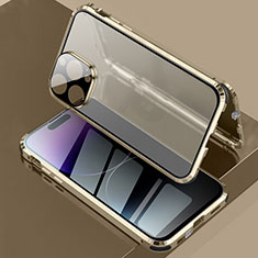 Funda Bumper Lujo Marco de Aluminio Espejo 360 Grados Carcasa LK3 para Apple iPhone 15 Pro Oro