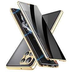 Funda Bumper Lujo Marco de Aluminio Espejo 360 Grados Carcasa LK3 para Samsung Galaxy S22 Ultra 5G Oro