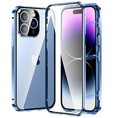 Funda Bumper Lujo Marco de Aluminio Espejo 360 Grados Carcasa LO1 para Apple iPhone 14 Pro Azul