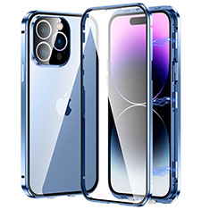 Funda Bumper Lujo Marco de Aluminio Espejo 360 Grados Carcasa LO1 para Apple iPhone 14 Pro Max Azul
