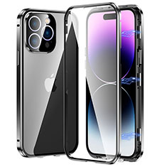 Funda Bumper Lujo Marco de Aluminio Espejo 360 Grados Carcasa LO1 para Apple iPhone 14 Pro Negro