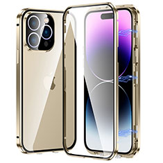 Funda Bumper Lujo Marco de Aluminio Espejo 360 Grados Carcasa LO1 para Apple iPhone 14 Pro Oro