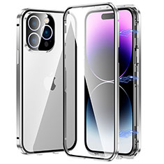 Funda Bumper Lujo Marco de Aluminio Espejo 360 Grados Carcasa LO1 para Apple iPhone 14 Pro Plata