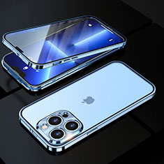 Funda Bumper Lujo Marco de Aluminio Espejo 360 Grados Carcasa M01 para Apple iPhone 13 Pro Azul