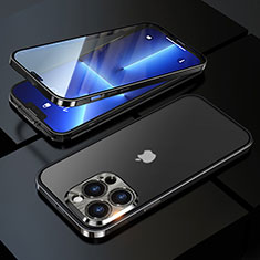 Funda Bumper Lujo Marco de Aluminio Espejo 360 Grados Carcasa M01 para Apple iPhone 13 Pro Negro