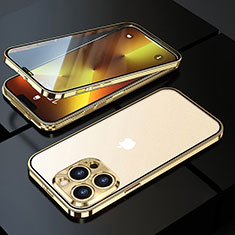 Funda Bumper Lujo Marco de Aluminio Espejo 360 Grados Carcasa M01 para Apple iPhone 13 Pro Oro