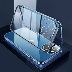 Funda Bumper Lujo Marco de Aluminio Espejo 360 Grados Carcasa M01 para Apple iPhone 14 Plus Azul