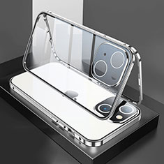 Funda Bumper Lujo Marco de Aluminio Espejo 360 Grados Carcasa M01 para Apple iPhone 14 Plus Plata