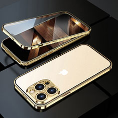 Funda Bumper Lujo Marco de Aluminio Espejo 360 Grados Carcasa M01 para Apple iPhone 14 Pro Max Oro