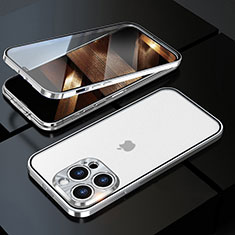 Funda Bumper Lujo Marco de Aluminio Espejo 360 Grados Carcasa M01 para Apple iPhone 14 Pro Plata