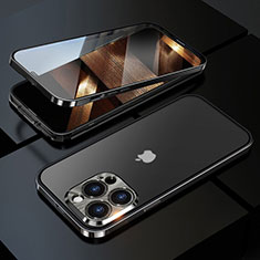 Funda Bumper Lujo Marco de Aluminio Espejo 360 Grados Carcasa M01 para Apple iPhone 15 Pro Negro