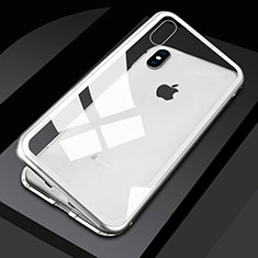 Funda Bumper Lujo Marco de Aluminio Espejo 360 Grados Carcasa M01 para Apple iPhone X Blanco