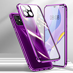 Funda Bumper Lujo Marco de Aluminio Espejo 360 Grados Carcasa M01 para Huawei Nova 8 SE 5G Morado